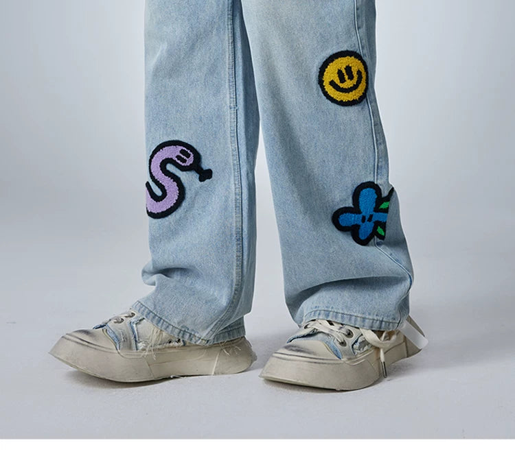 Small Flower Embroidery jeans lower-leg view