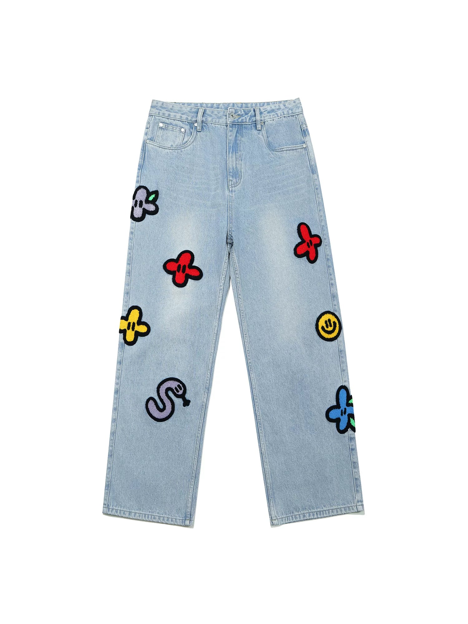 Small Flower Embroidery straight-leg jeans product view