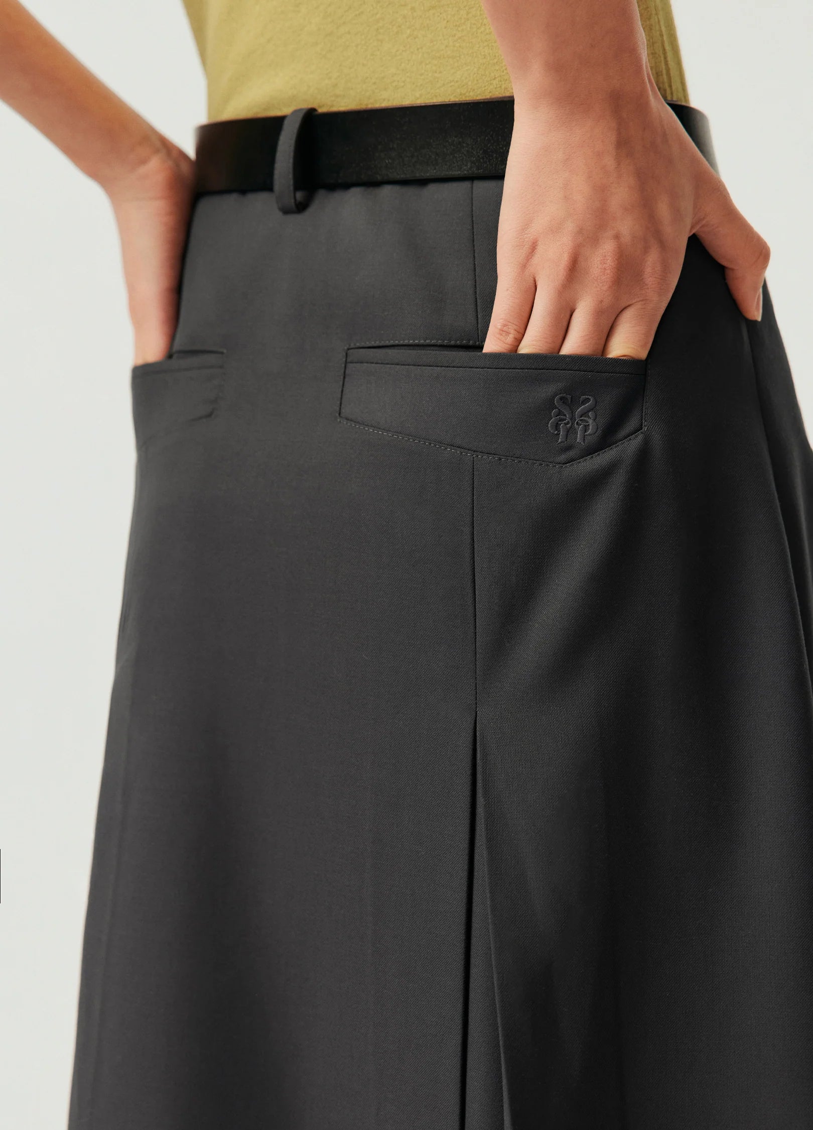 Deep Box Pleated Midi Skirt