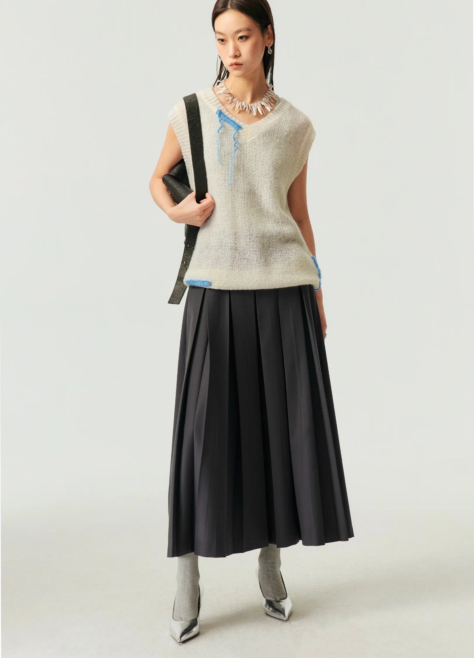 Deep Box Pleated Midi Skirt