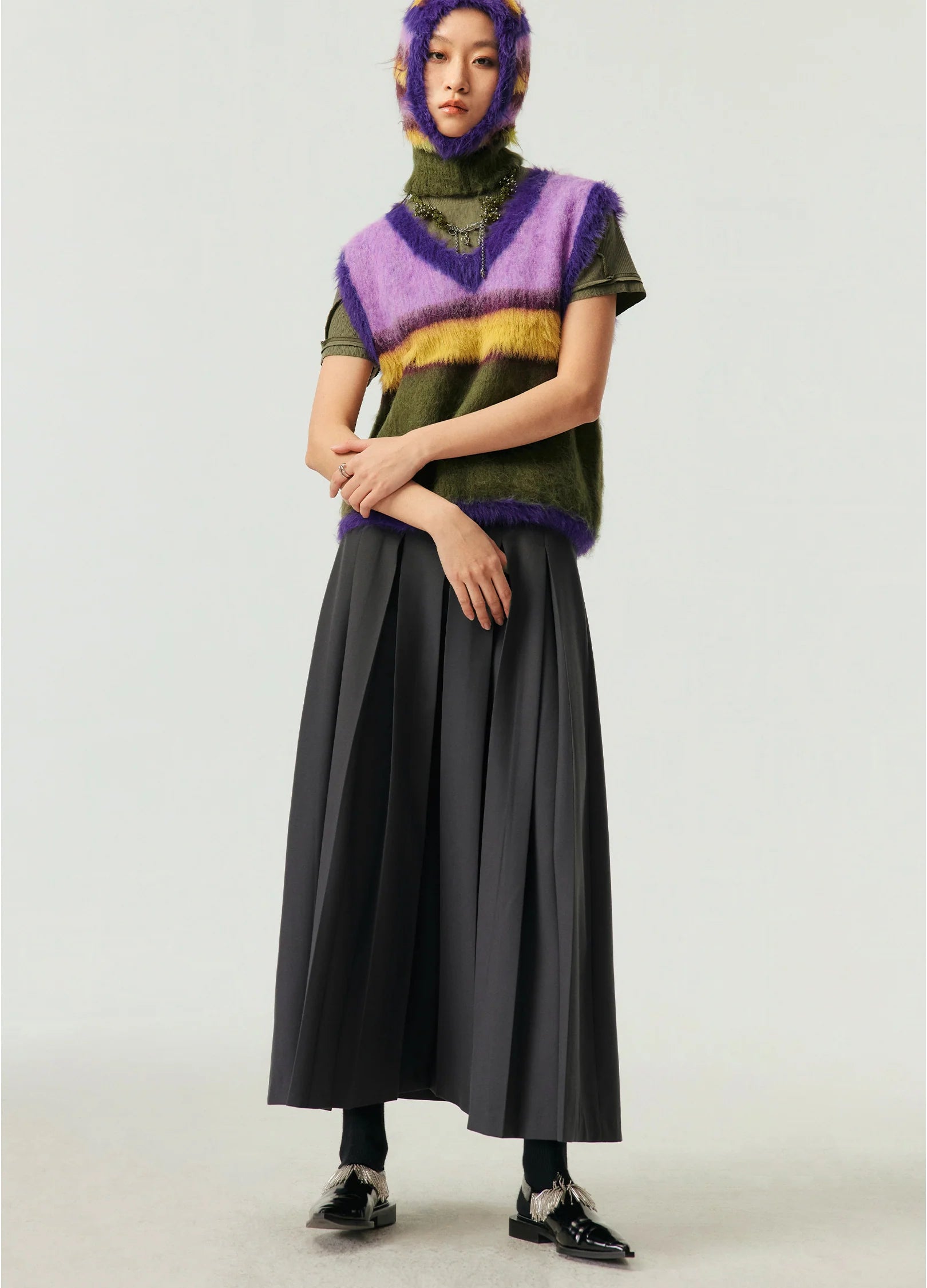 Deep Box Pleated Midi Skirt