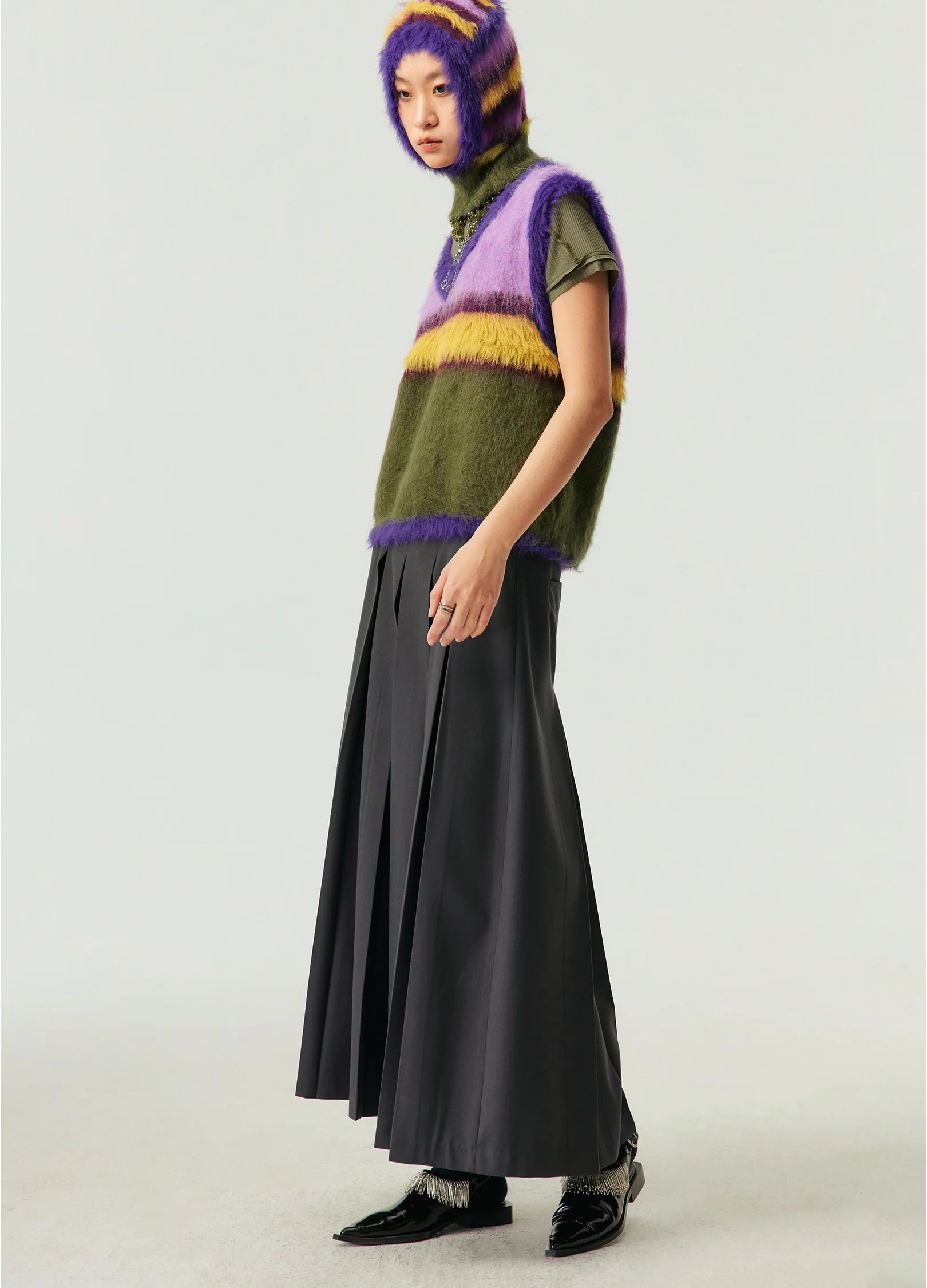 Deep Box Pleated Midi Skirt