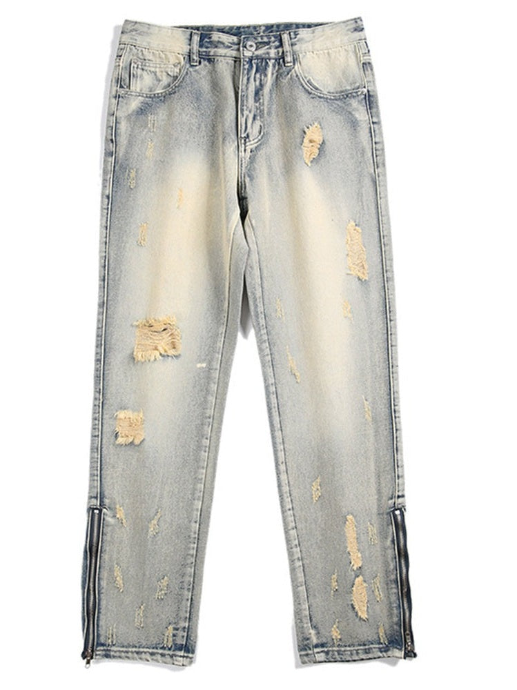 Faded Distressed Zip-Ankle Jeans
