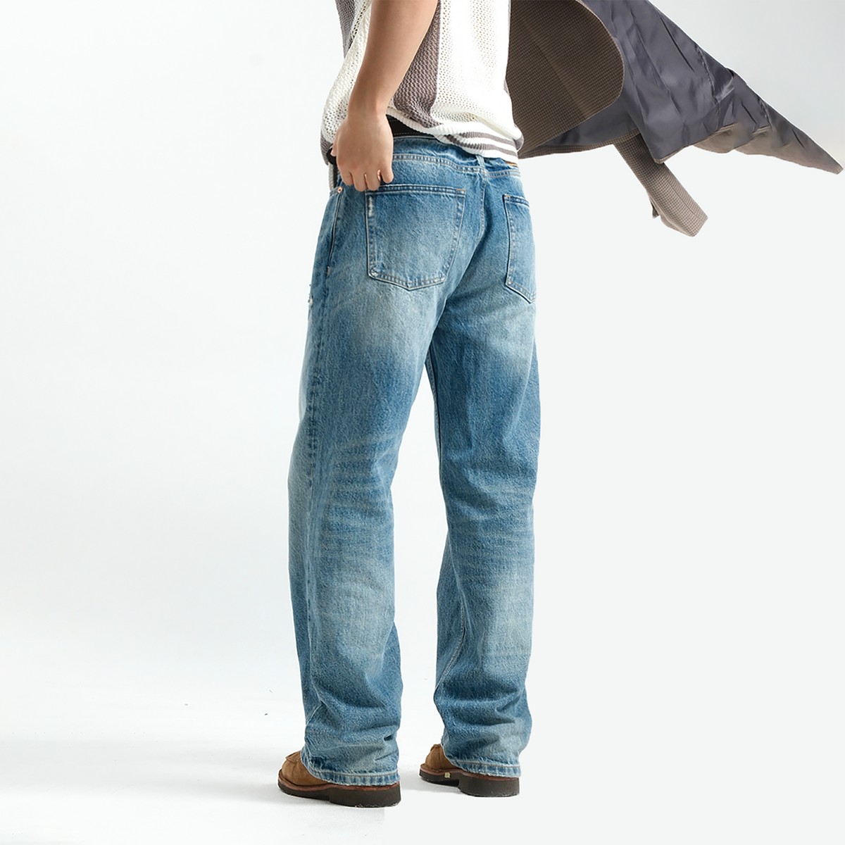 Light Wash Distressed Cotton Jeans - product view 2