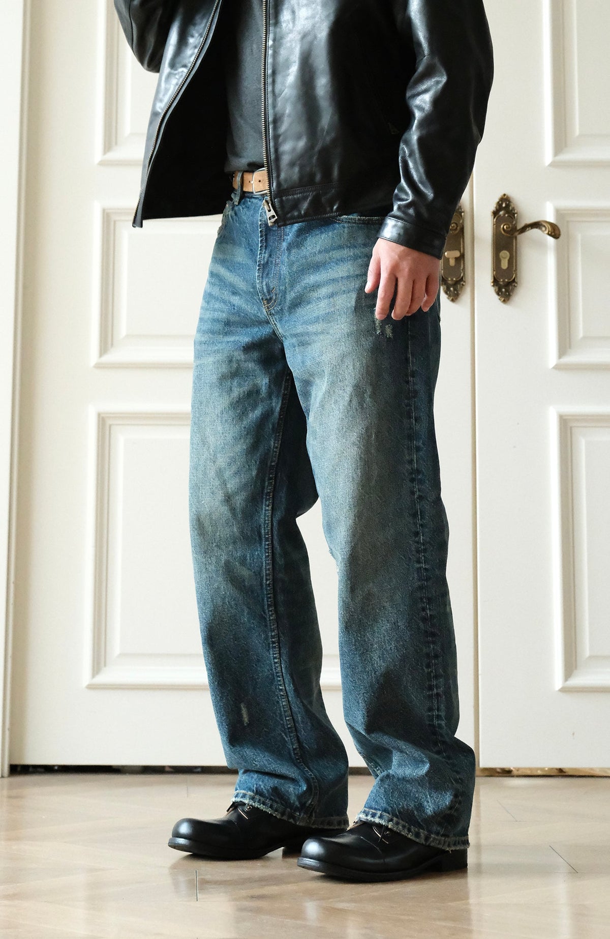 Light Wash Distressed Cotton Jeans - product view 4