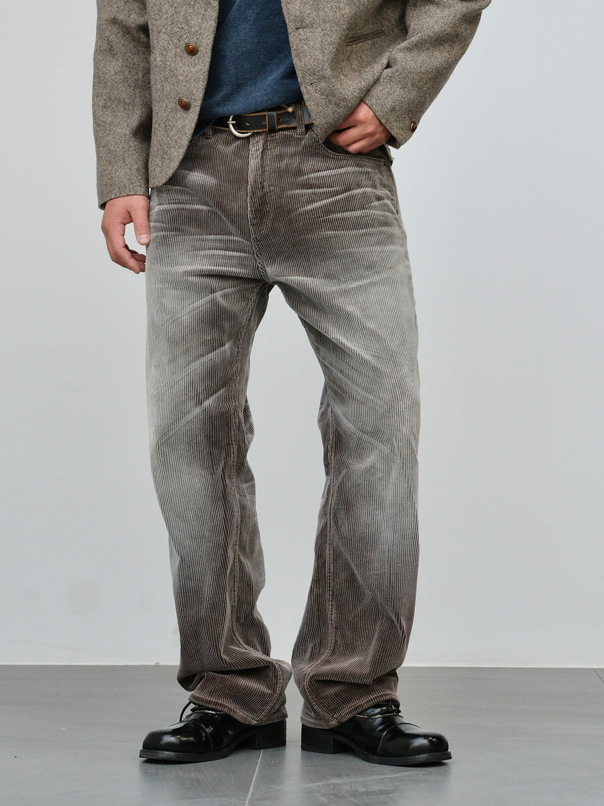 Faded Straight Leg Corduroy Pants - Coffee 16