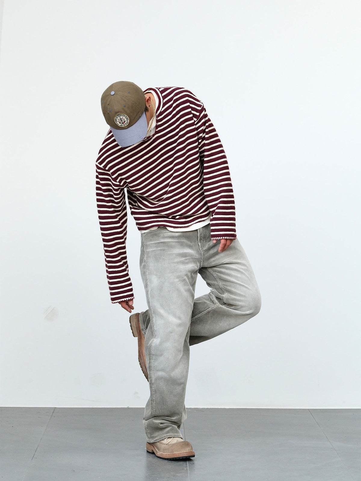 Faded Straight Leg Corduroy Pants - Light Gray 8