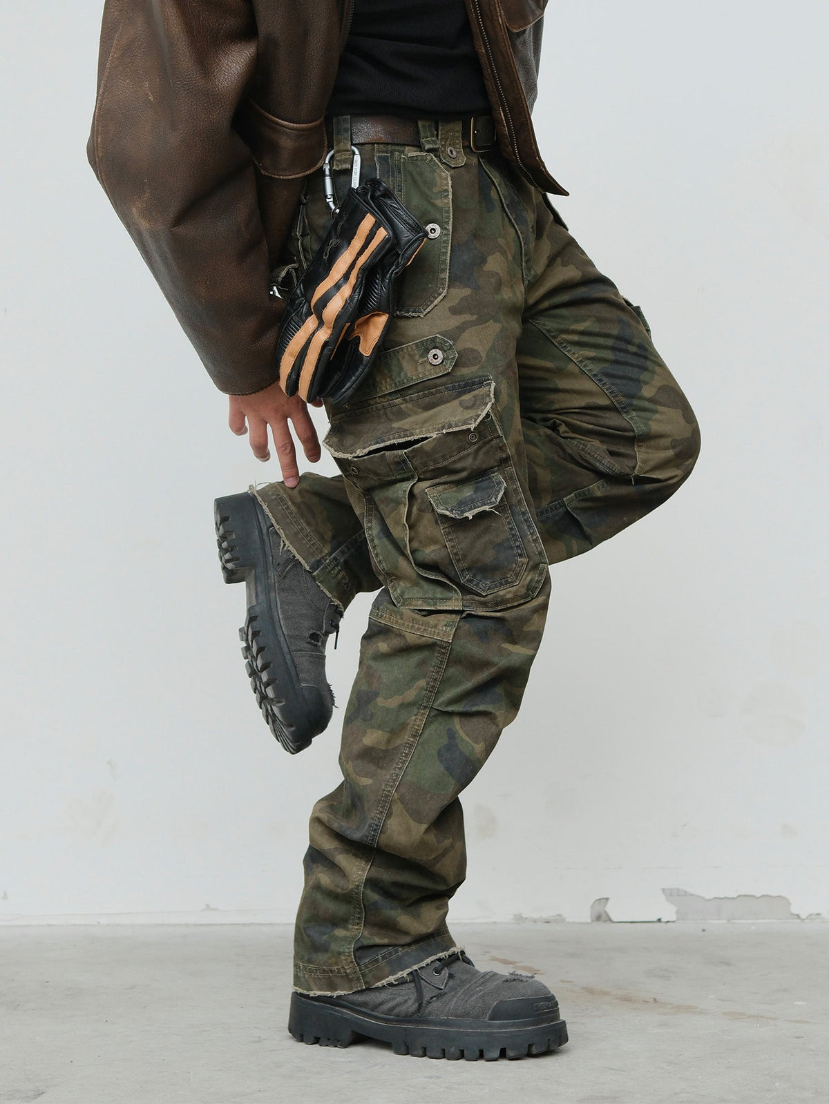 Woodland Camo Layered Pocket Cargo Pants - detail or styled view 6