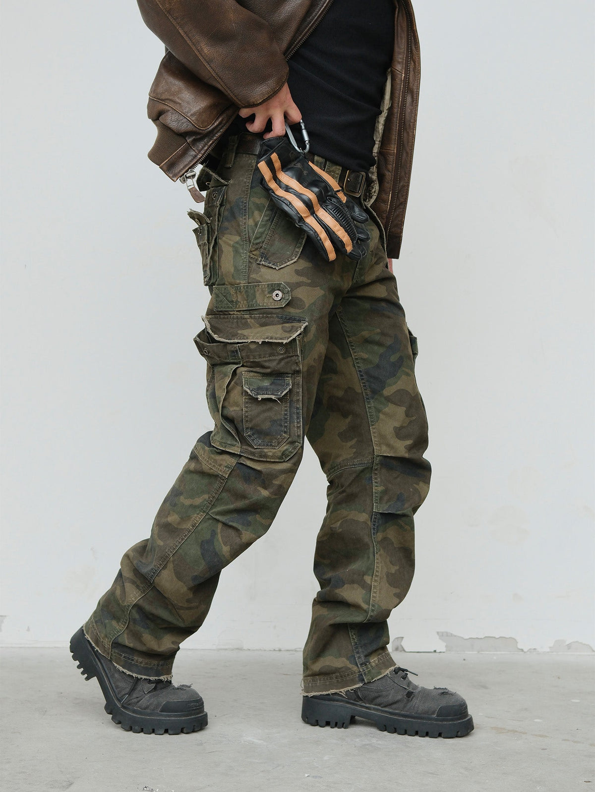 Woodland Camo Layered Pocket Cargo Pants - detail or styled view 7
