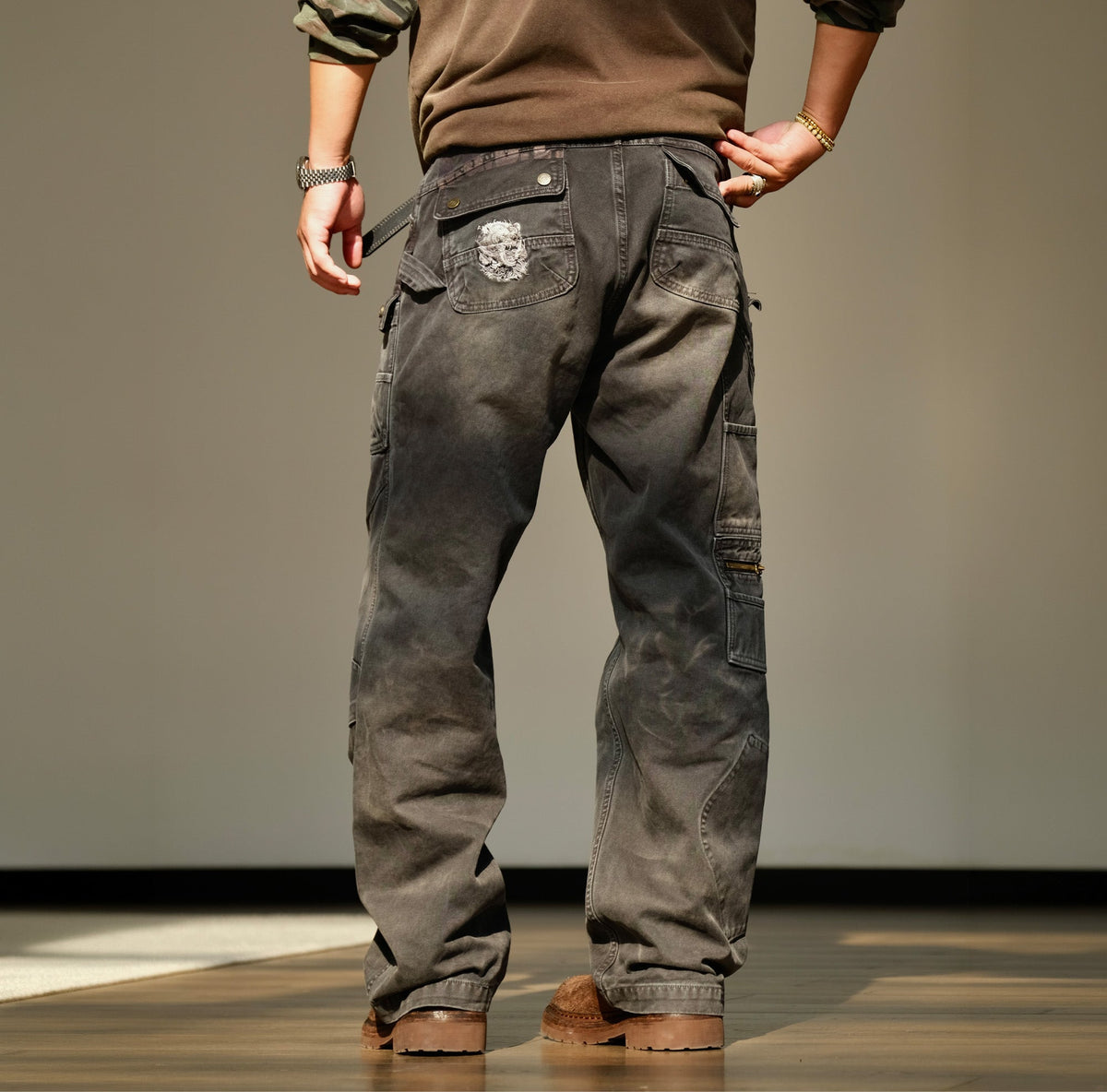 Washed Cotton Utility Pocket Cargo Pants - detail or styled view 4
