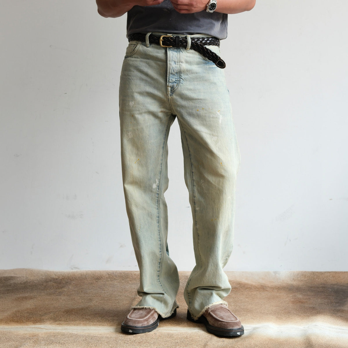 Pale Wash Paint Splatter Jeans - product view 1