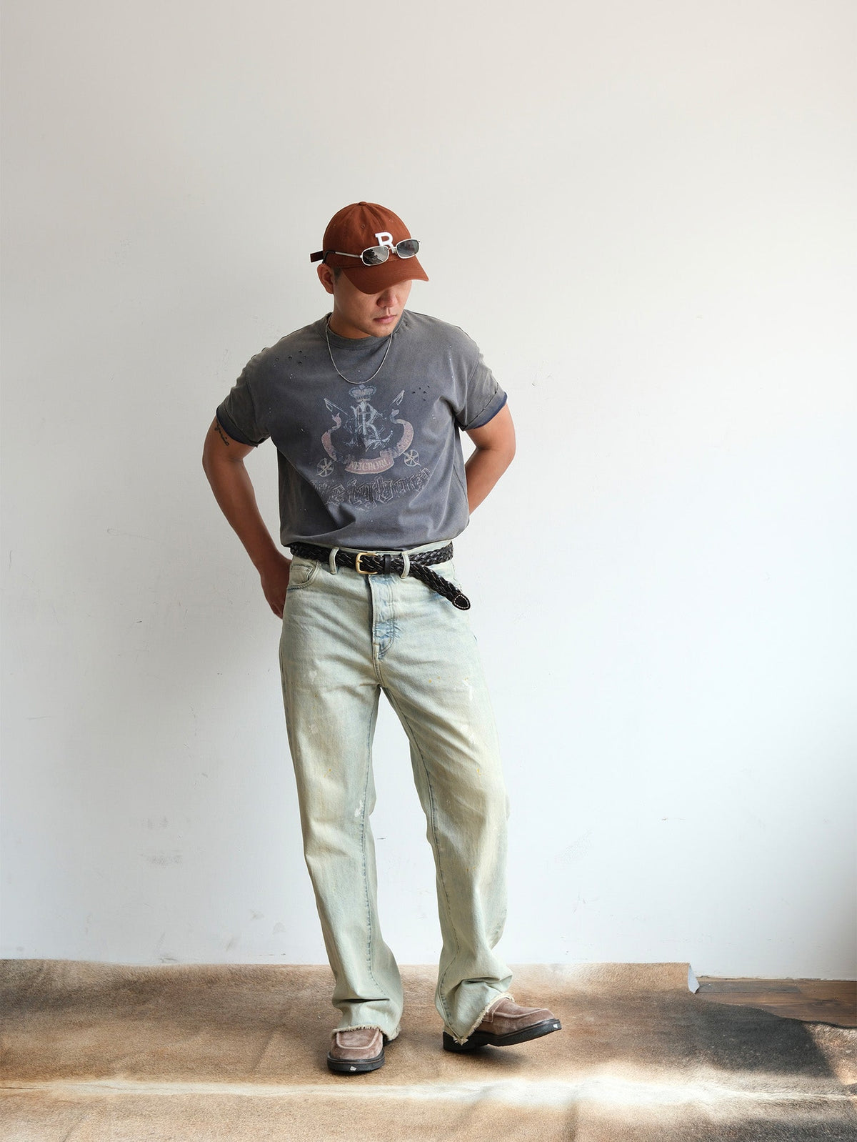 Pale Wash Paint Splatter Jeans - product view 4