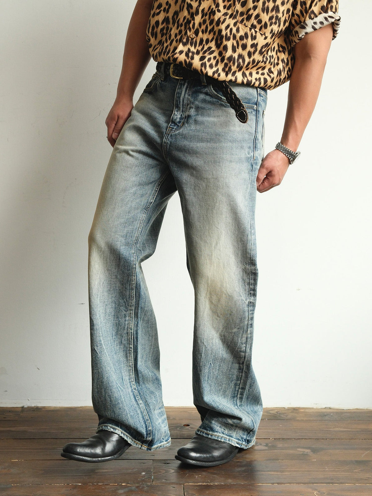 Whiskered Vintage Wash Straight Leg Jeans - product view 12