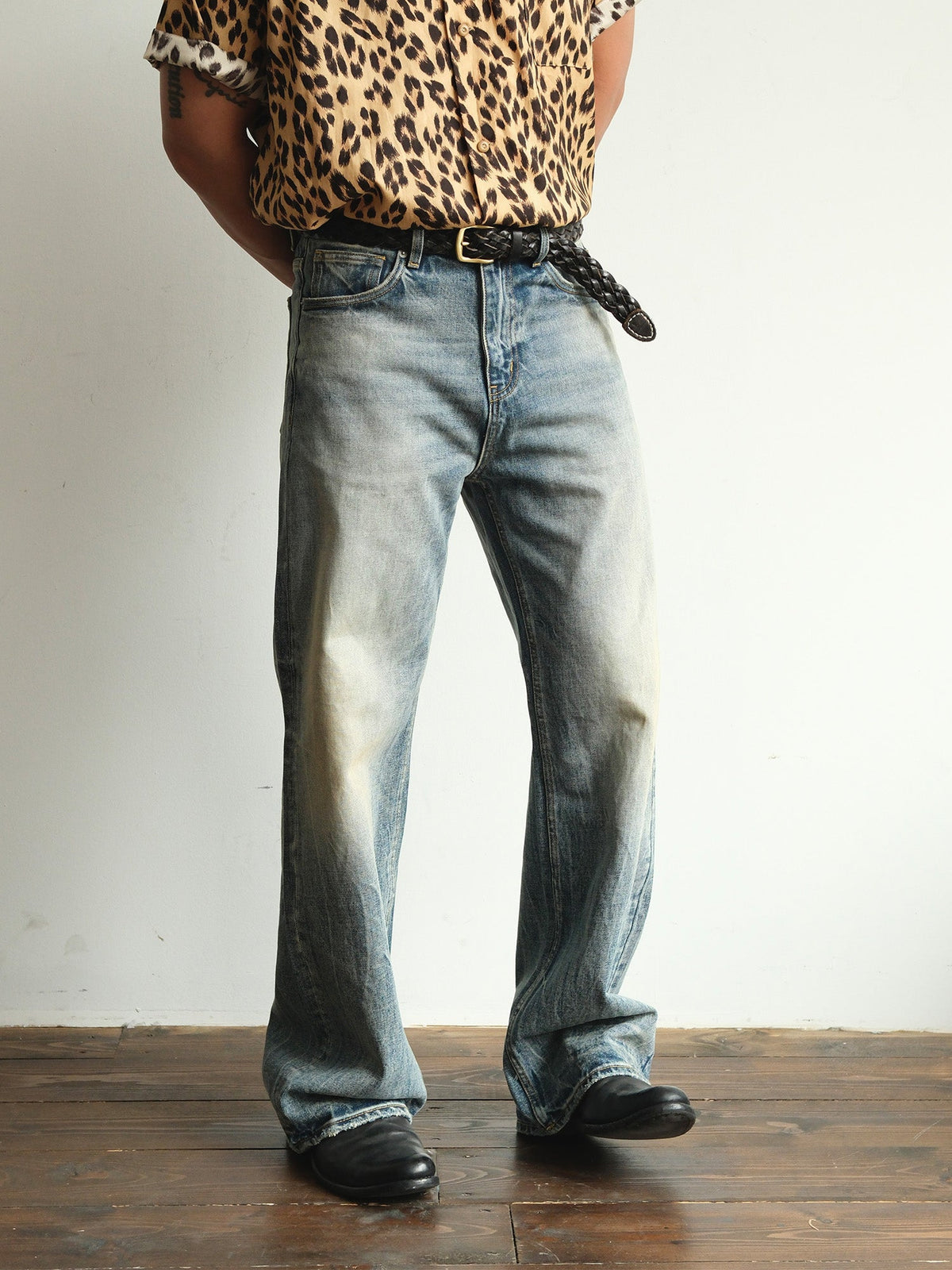Whiskered Vintage Wash Straight Leg Jeans - product view 7