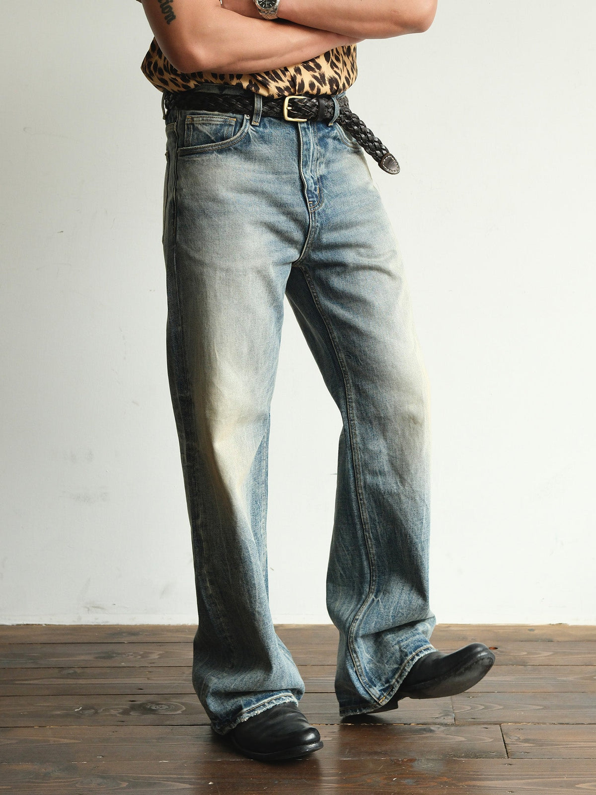 Whiskered Vintage Wash Straight Leg Jeans - product view 9