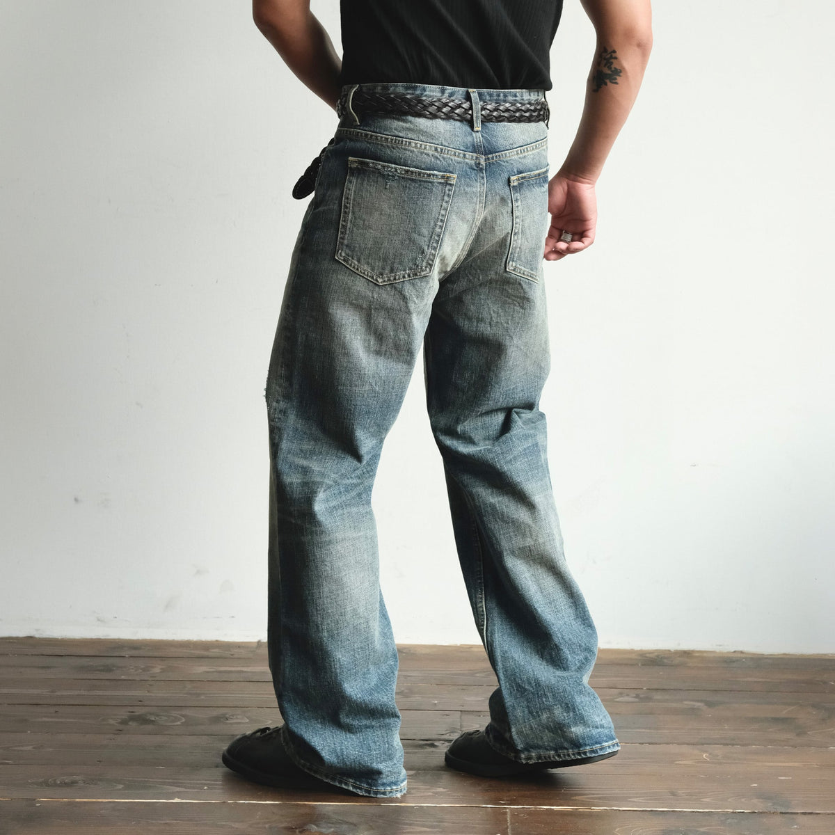 Faded Blue Cotton Flare Jeans - product view 2
