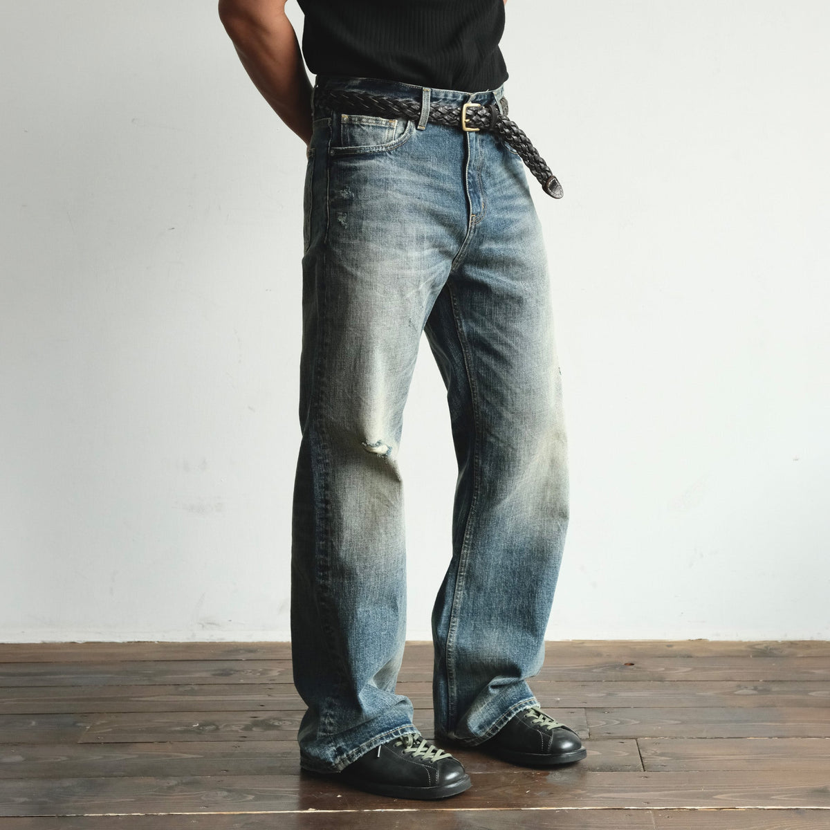 Faded Blue Cotton Flare Jeans - product view 3