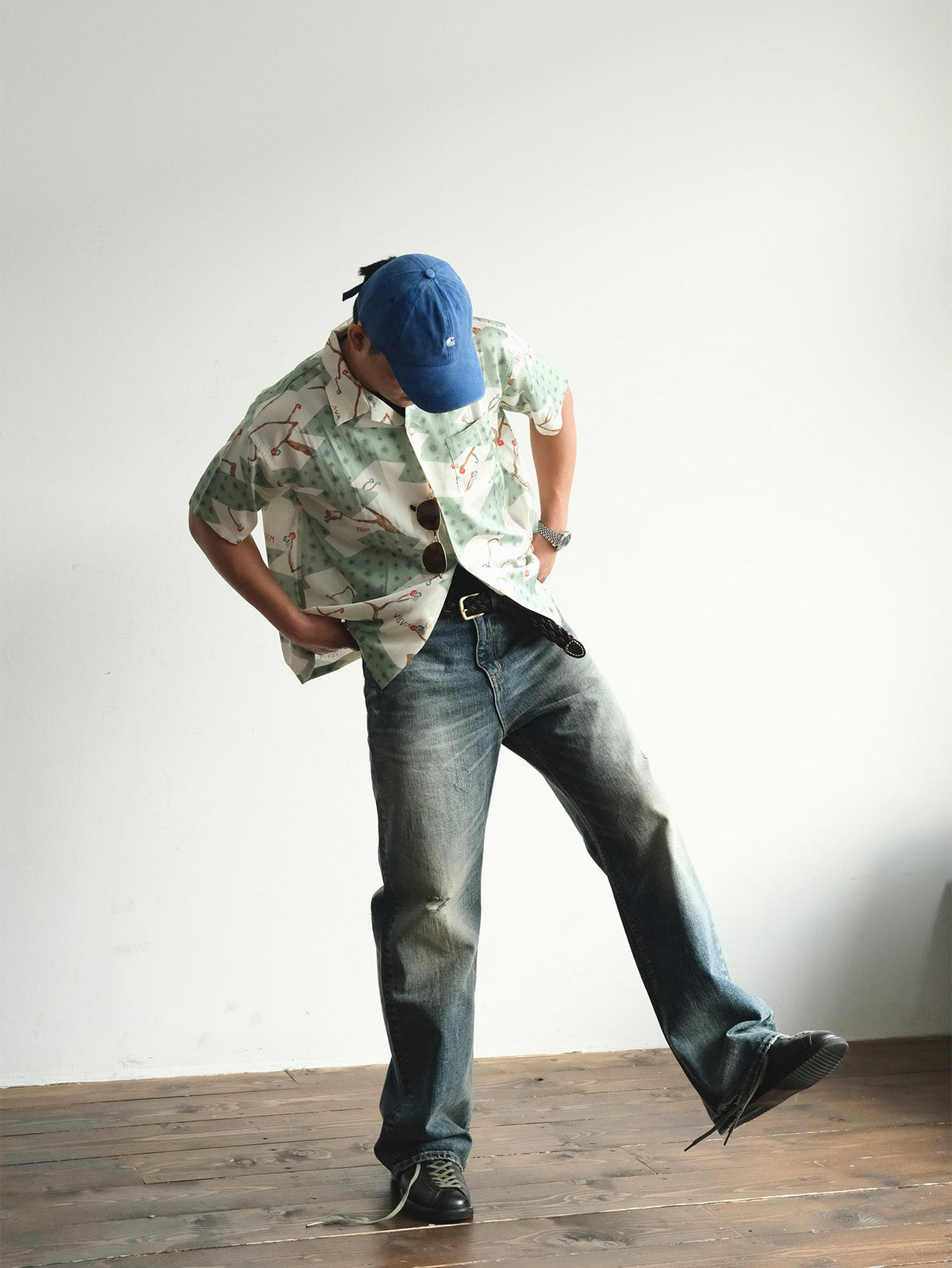 Faded Blue Cotton Flare Jeans - product view 5