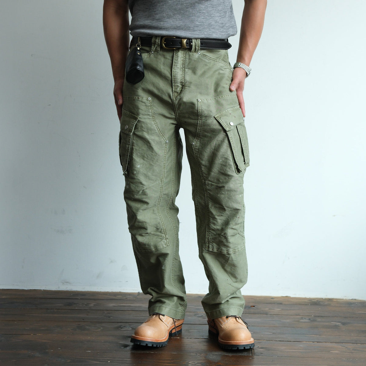 Washed Panel Seam Utility Cargo Pants - product view 1