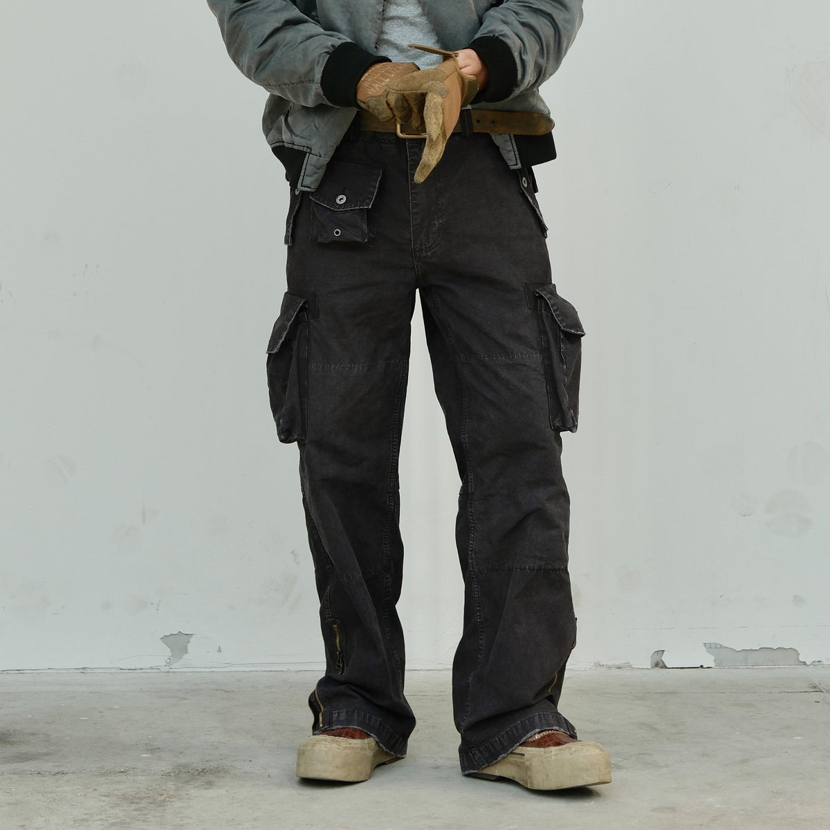 Distressed Wide Leg Cotton Cargo Pants - product view 1