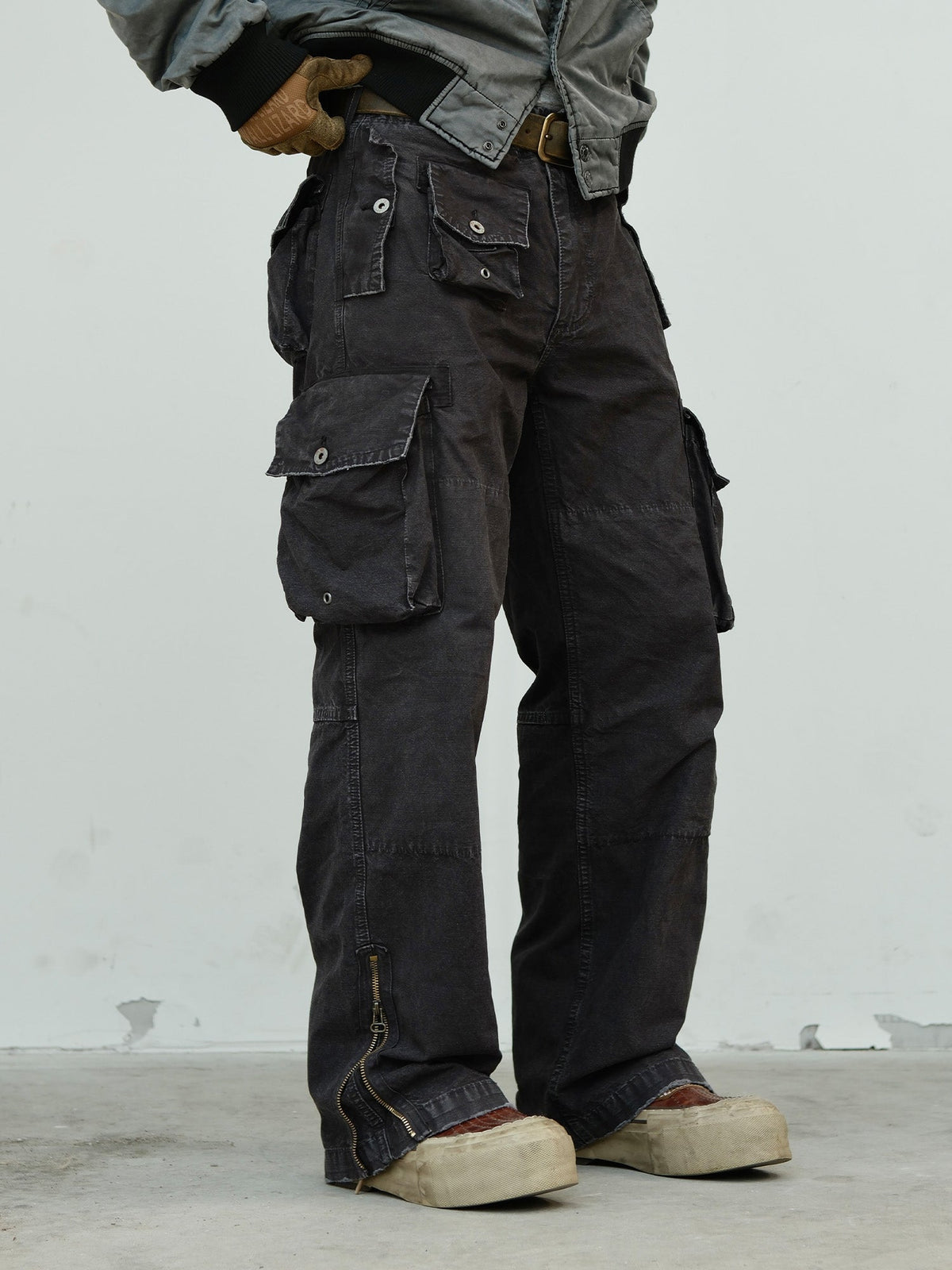 Distressed Wide Leg Cotton Cargo Pants - product view 16