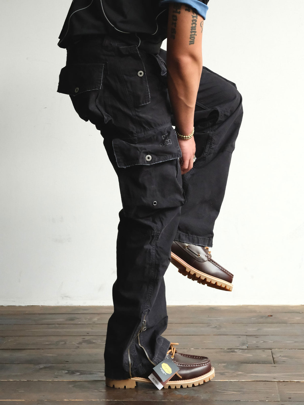 Distressed Wide Leg Cotton Cargo Pants - product view 17