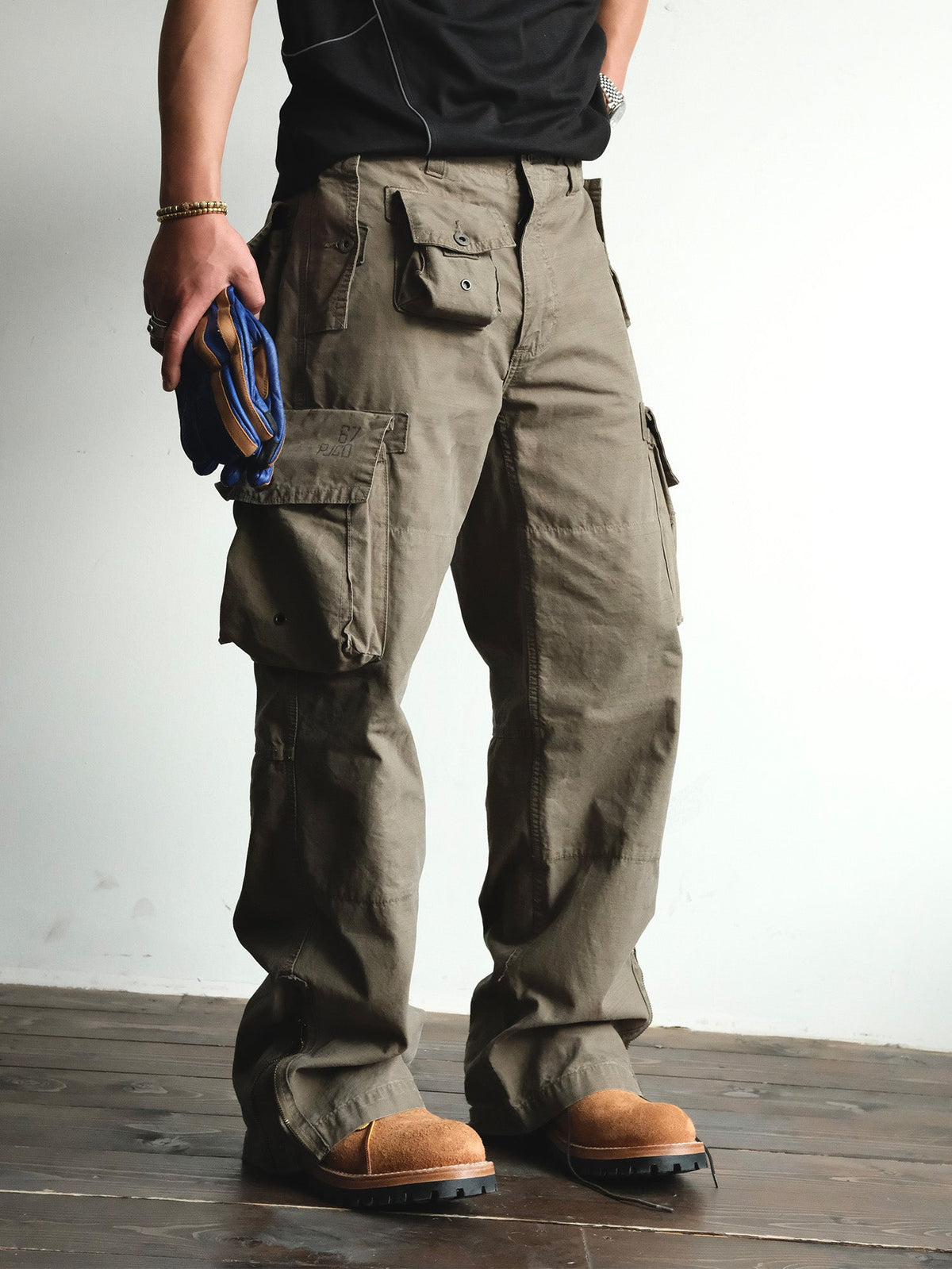 Distressed Wide Leg Cotton Cargo Pants - product view 21
