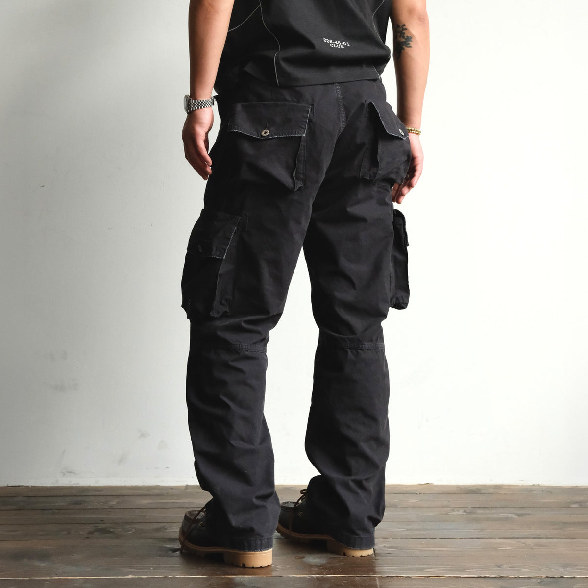 Distressed Wide Leg Cotton Cargo Pants - product view 3