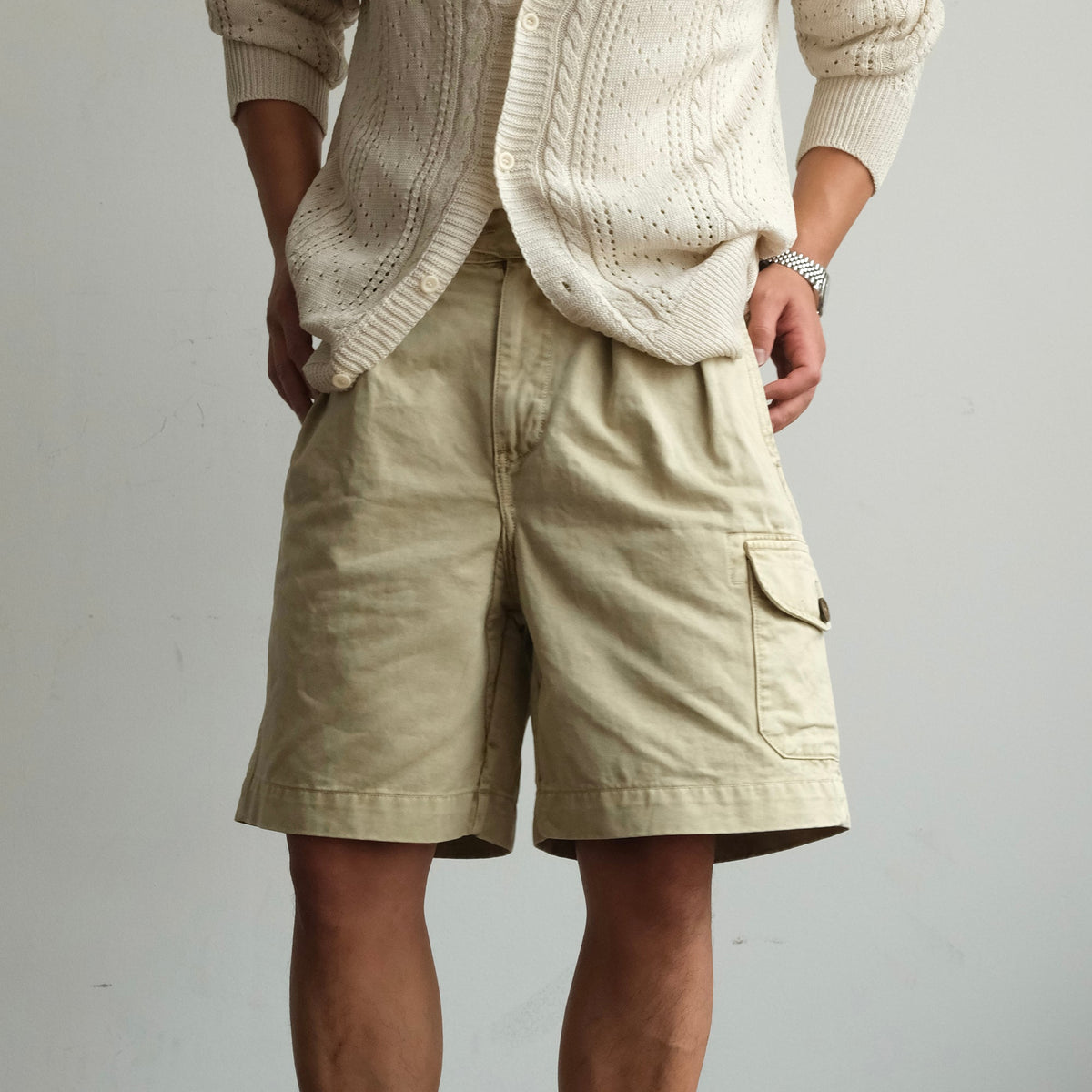 Washed Cotton Pleated Cargo Shorts - variant view 1