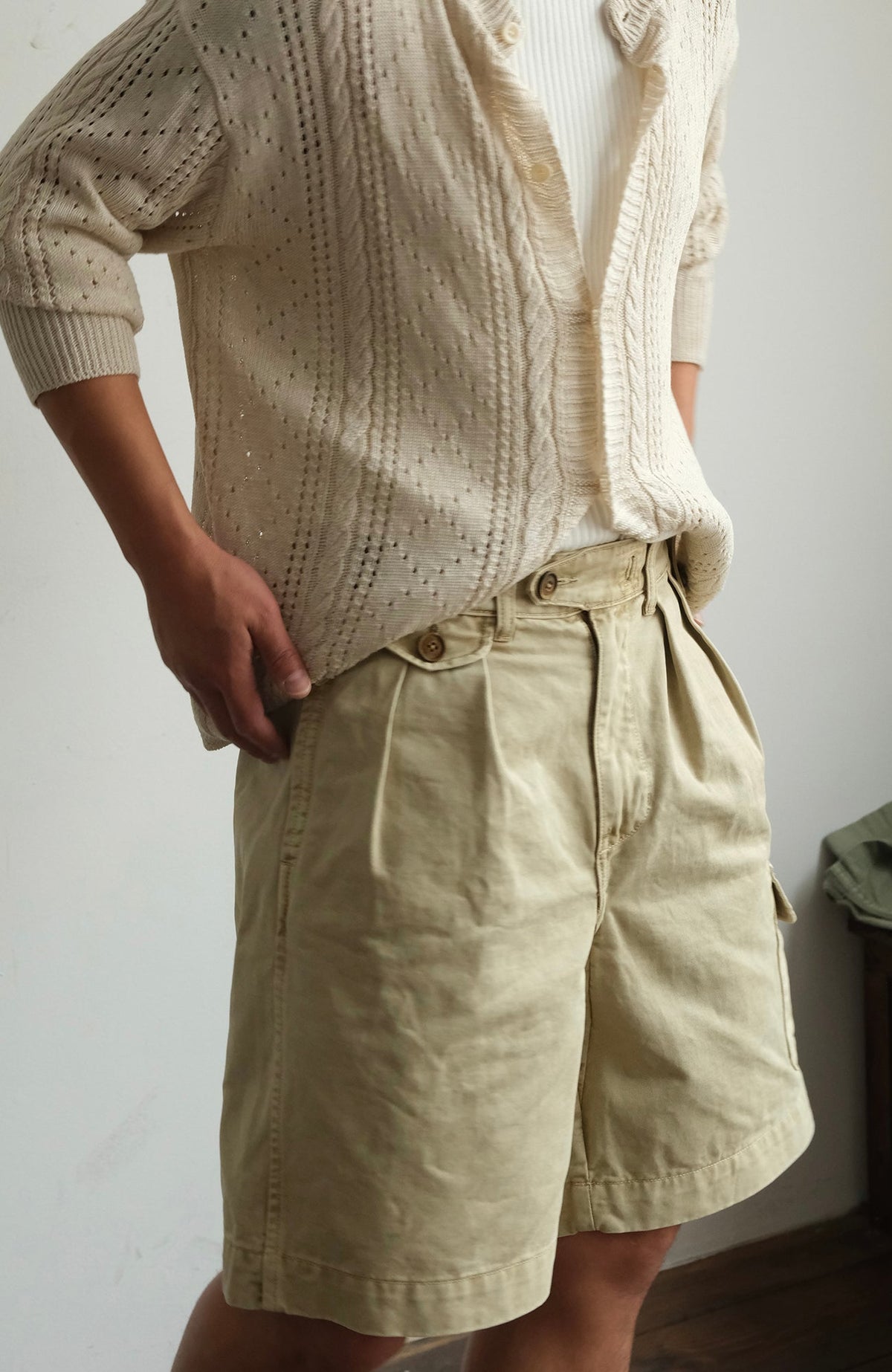 Washed Cotton Pleated Cargo Shorts - product view 12