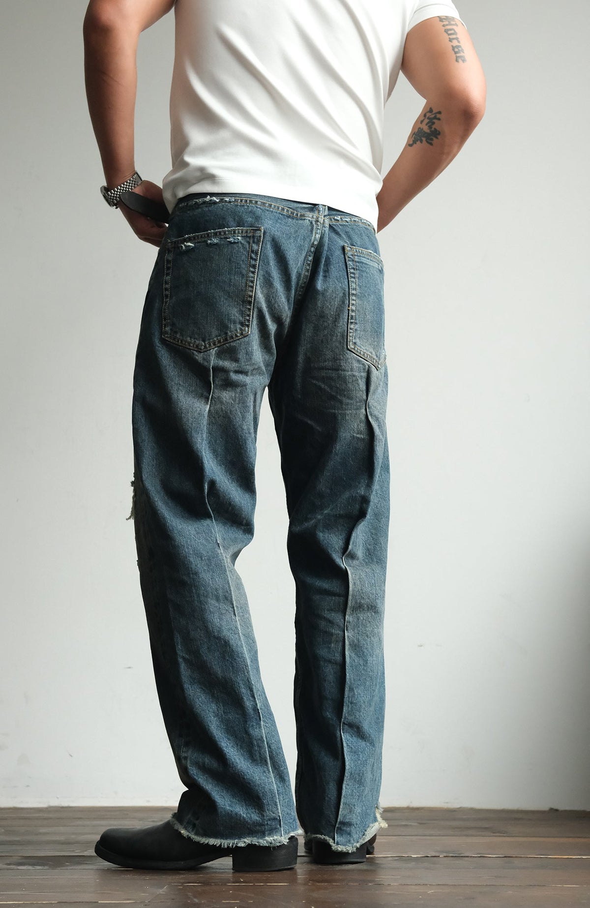 Vintage Blue Ripped Straight Leg Jeans - product view 7