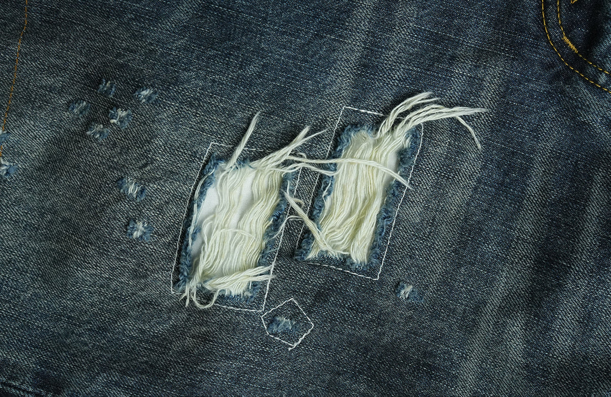Vintage Blue Ripped Straight Leg Jeans - product view 9