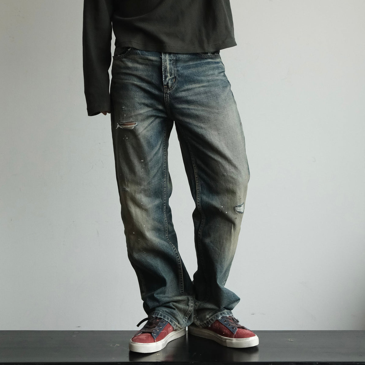 Faded Blue Ripped Straight Leg Jeans - product view 1