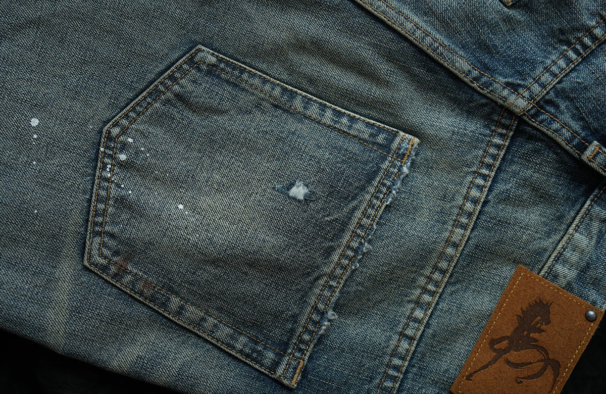 Faded Blue Ripped Straight Leg Jeans - detail or styled view 6