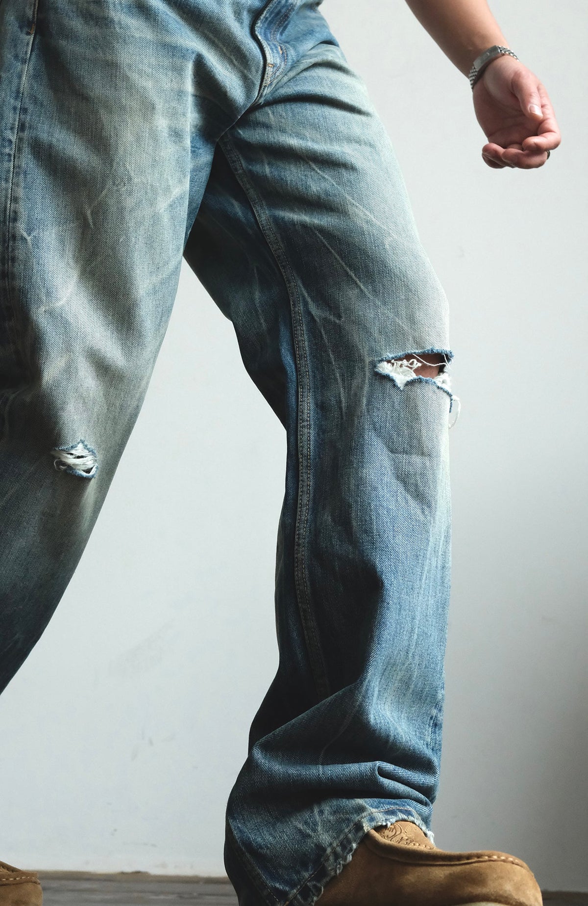Faded Blue Loose Fit Distressed Jeans - product view 8