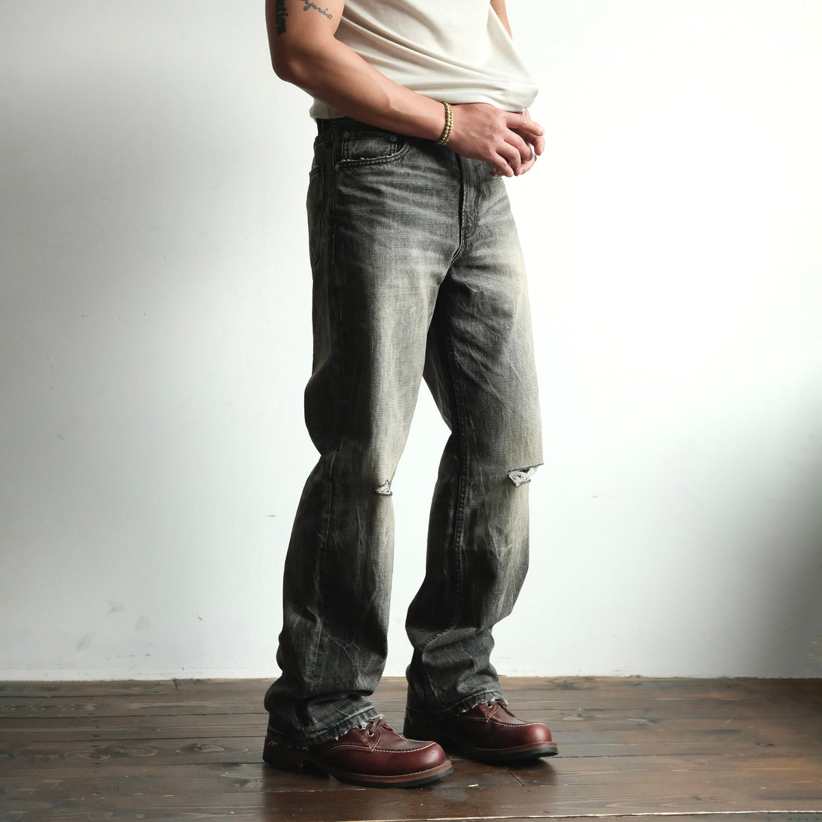 Faded Black Loose Fit Distressed Jeans - product view 3