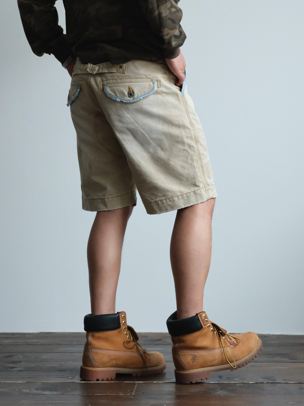 Denim Trim Washed Cotton Utility Shorts - detail or styled view 4
