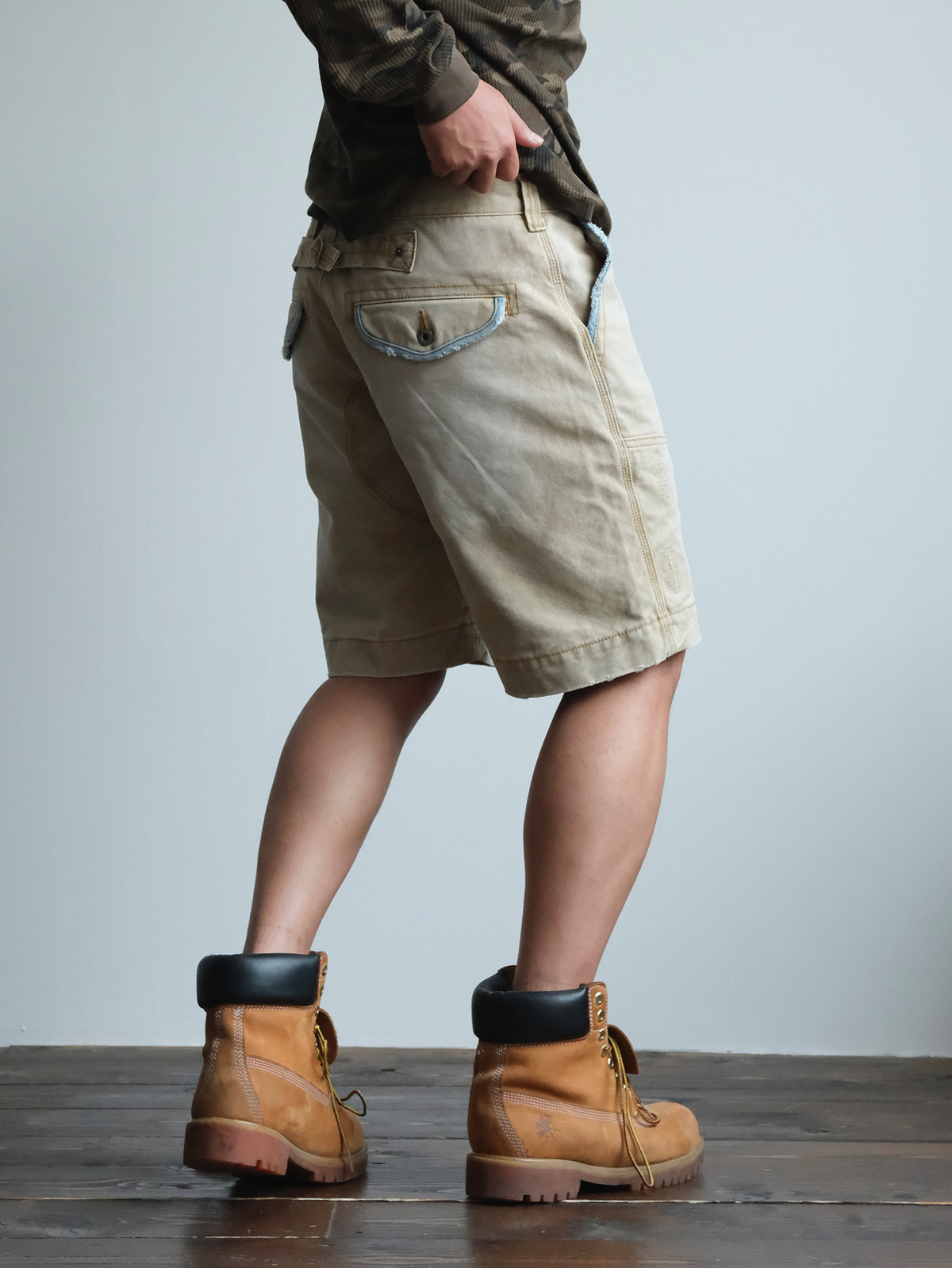 Denim Trim Washed Cotton Utility Shorts - detail or styled view 5