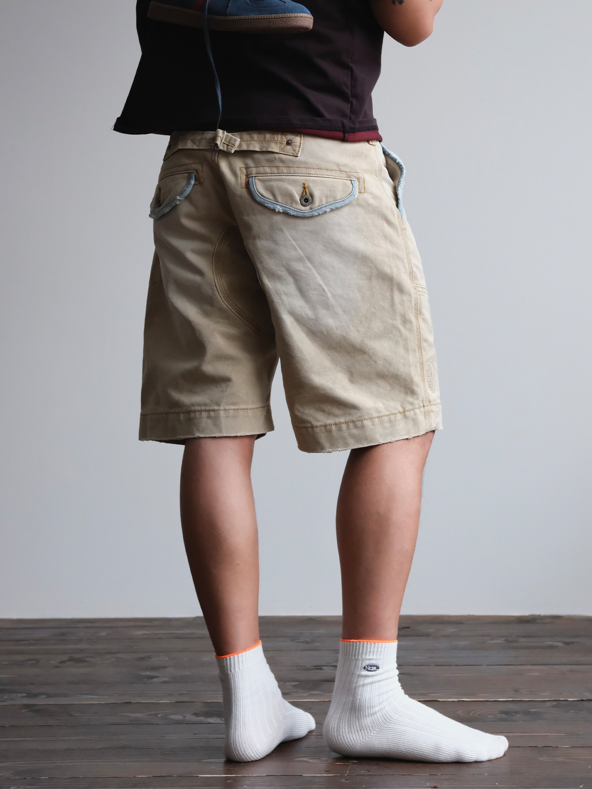 Denim Trim Washed Cotton Utility Shorts - detail or styled view 8