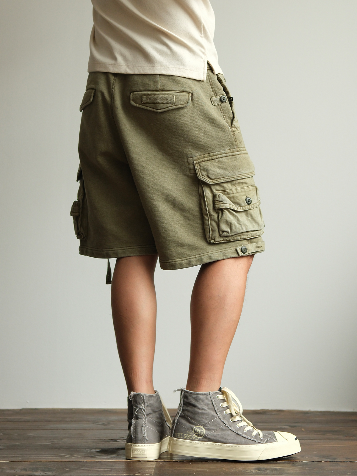 Drawstring Cotton Utility Cargo Shorts - product view 10