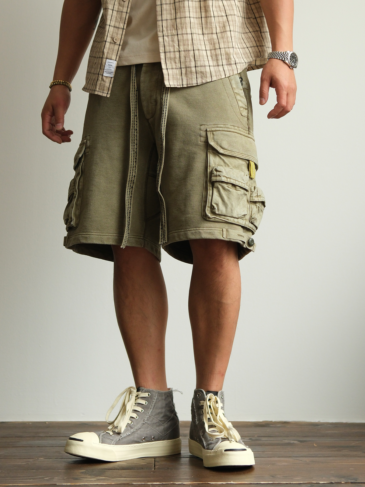 Drawstring Cotton Utility Cargo Shorts - product view 11