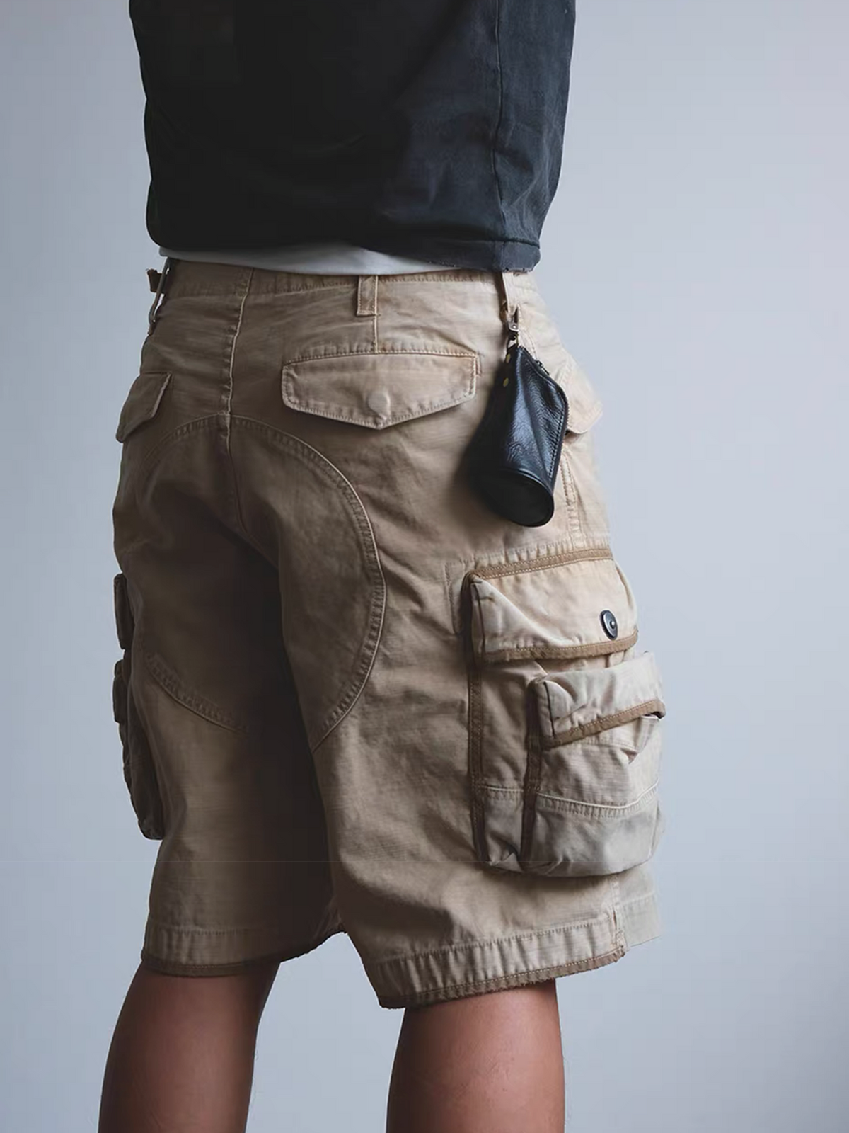 Curved Panel Cotton Utility Cargo Shorts - detail or styled view 8
