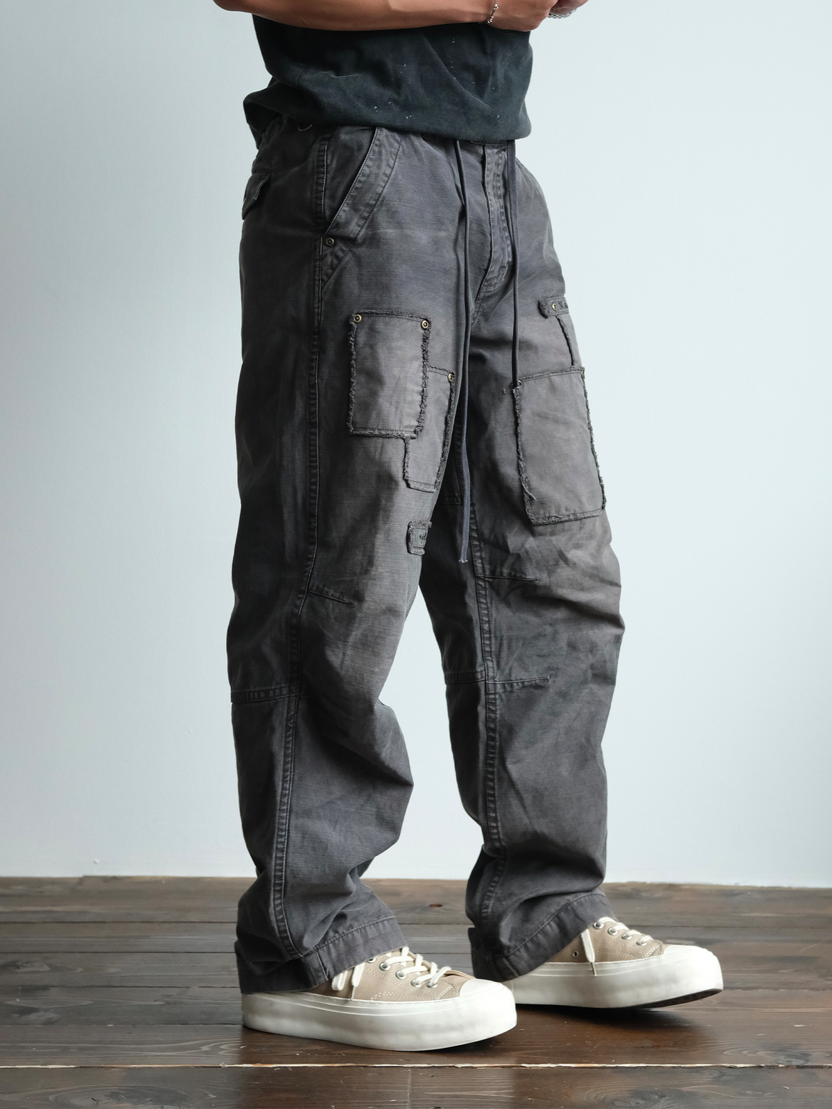 Charcoal Raw Edge Patch Pocket Cargos - detail or styled view 11