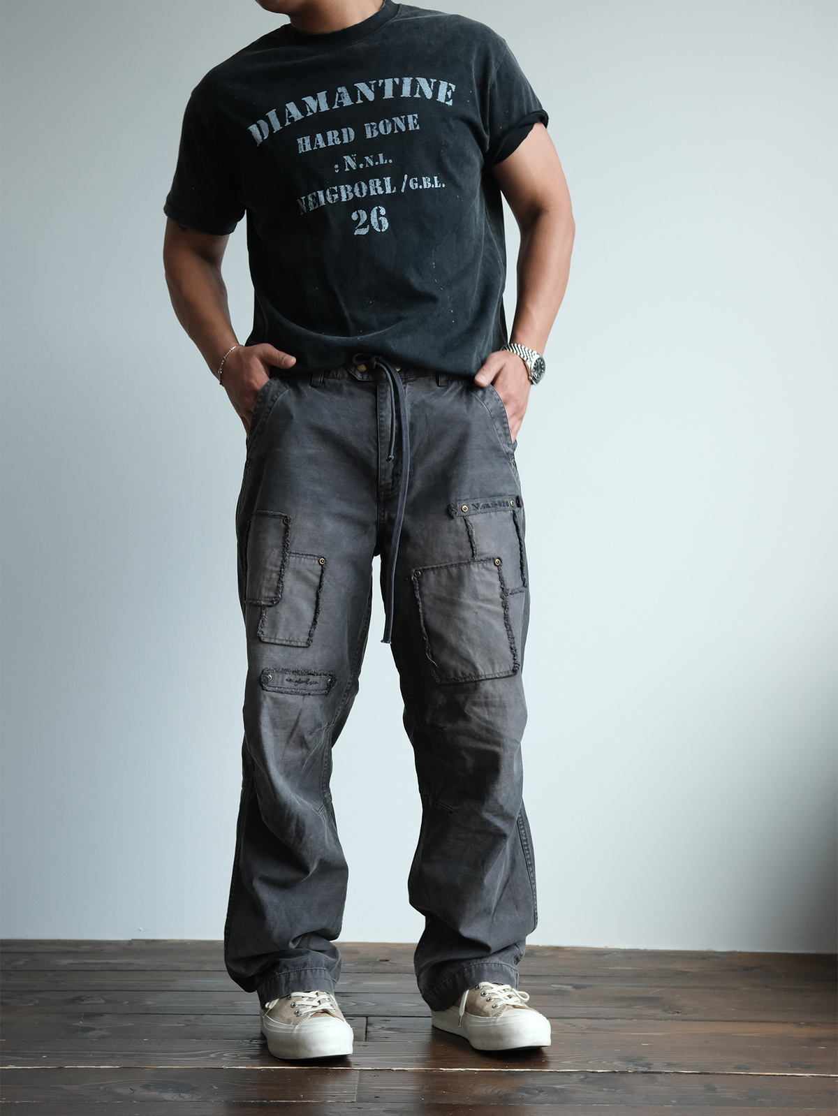 Charcoal Raw Edge Patch Pocket Cargos - detail or styled view 3