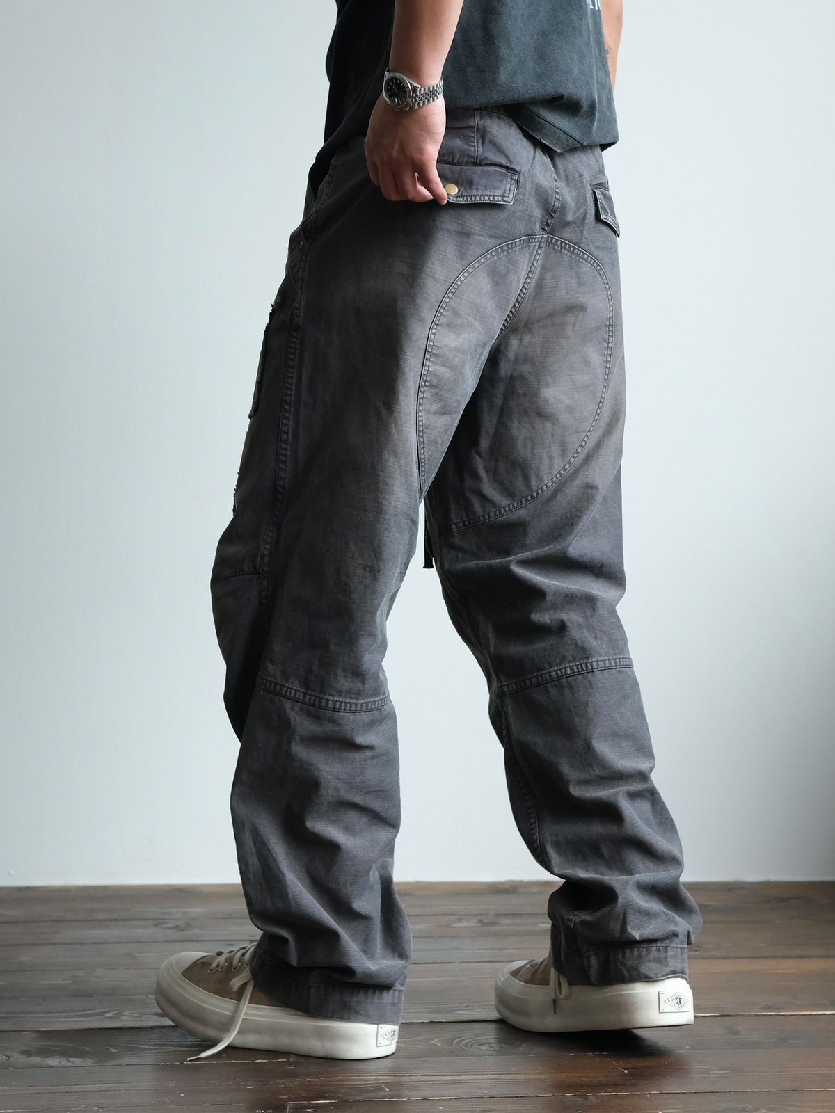Charcoal Raw Edge Patch Pocket Cargos - detail or styled view 9
