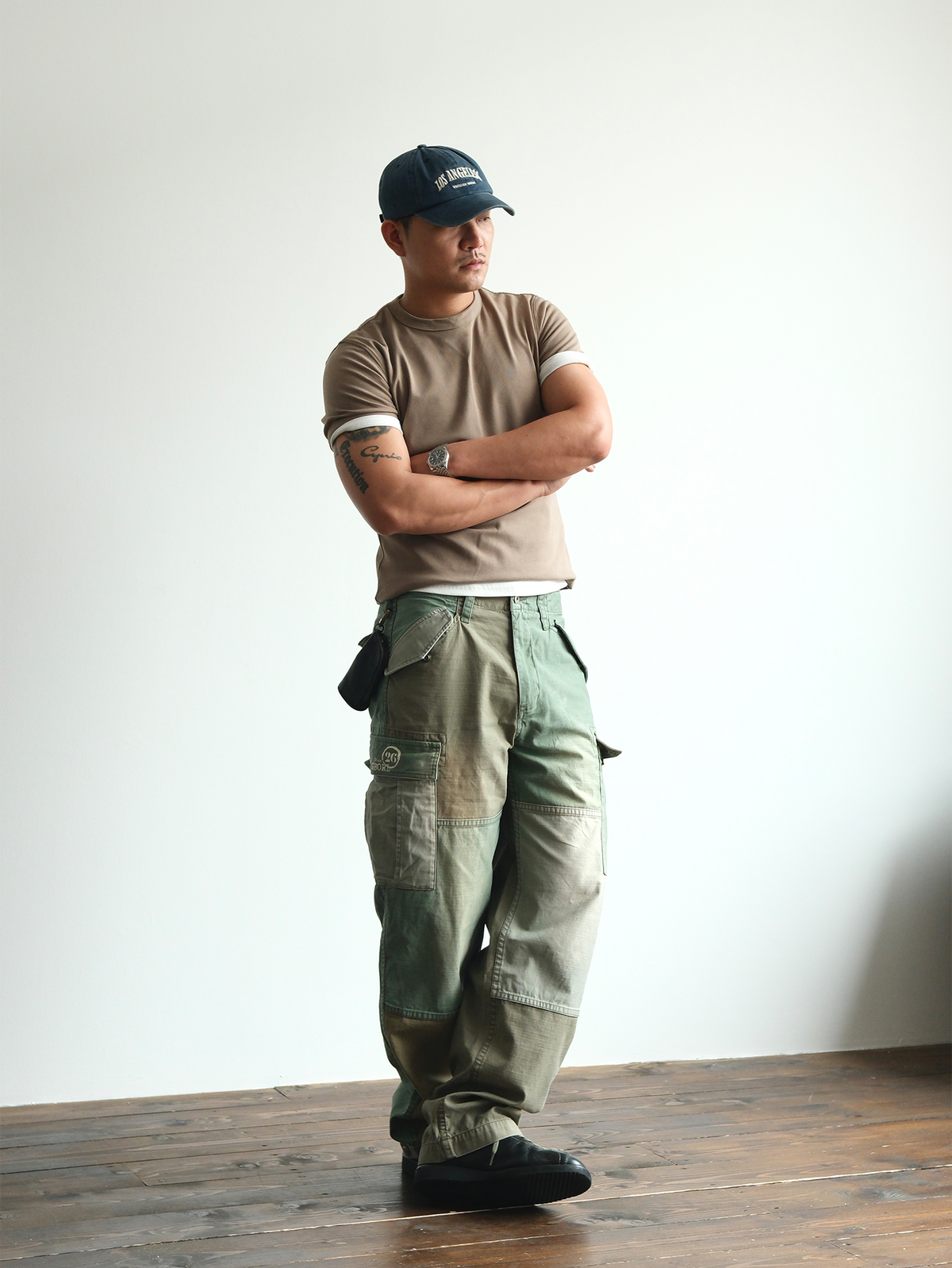 Two Tone Paneled Cotton Cargo Pants - detail or styled view 3