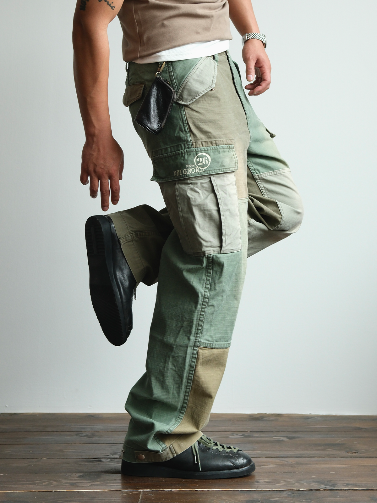Two Tone Paneled Cotton Cargo Pants - detail or styled view 7