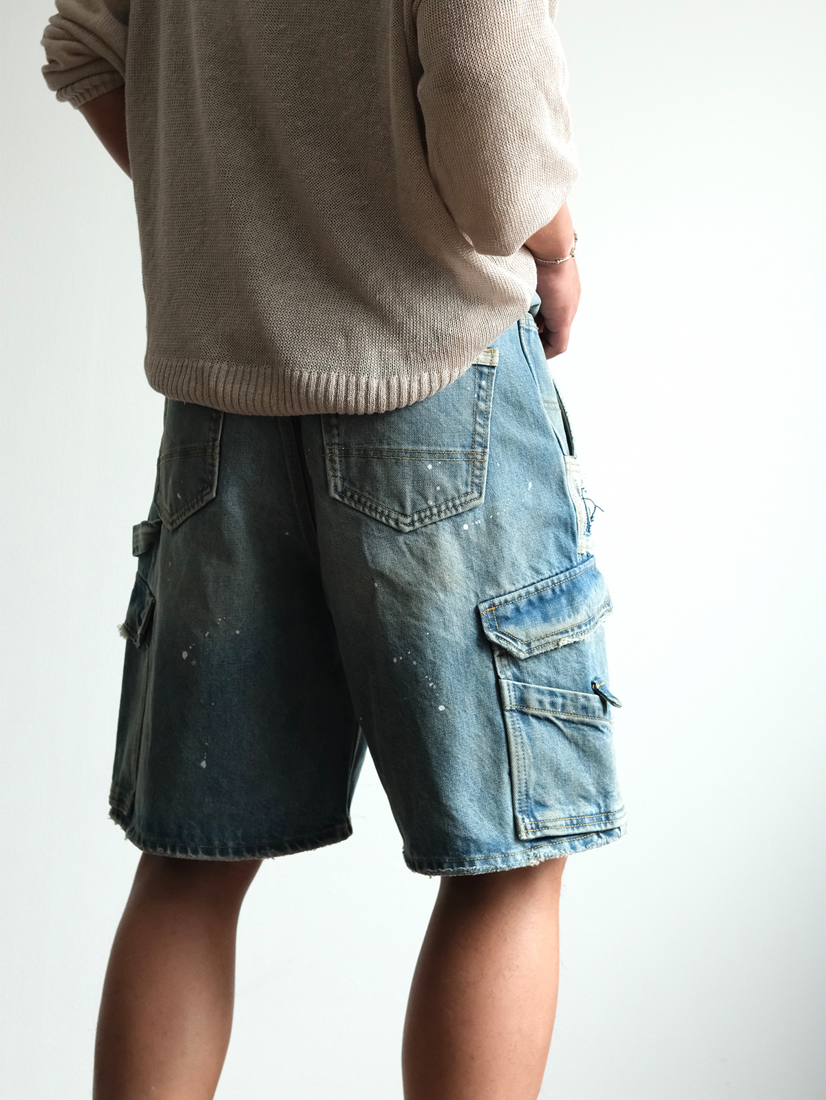 Paint Splattered Denim Cargo Shorts - product view 12