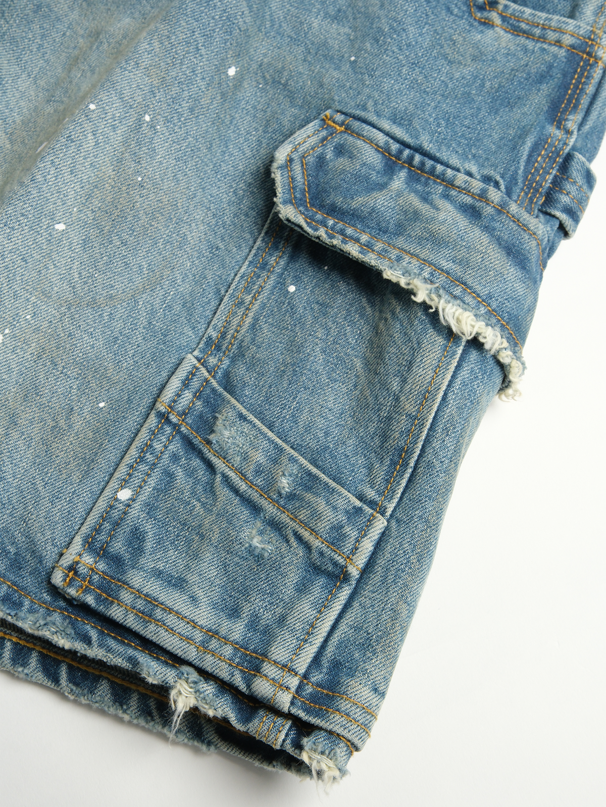Paint Splattered Denim Cargo Shorts - product view 20