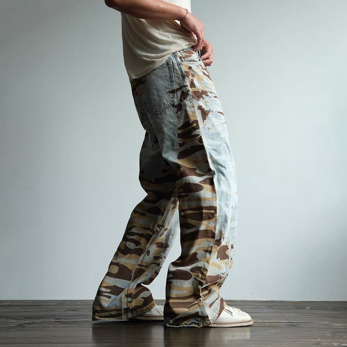 Washed Camouflage Straight Leg Jeans - product view 3